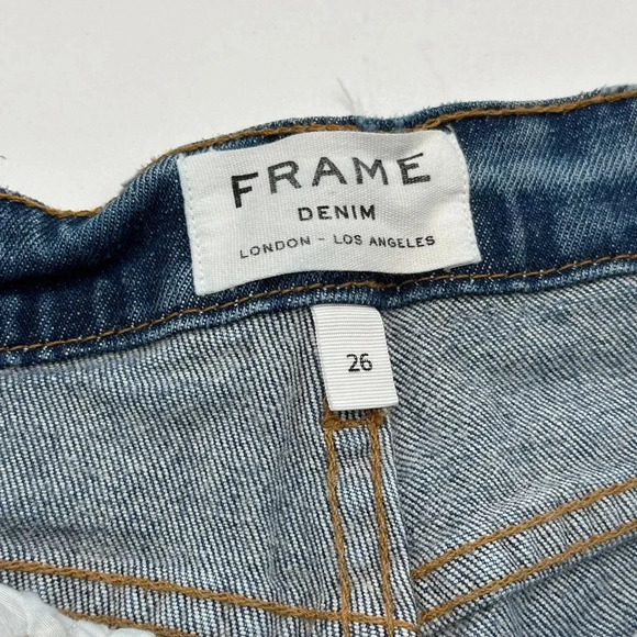 Frame Le Cut Off Jean Shorts Stretch Denim Raw Hem Distressed Size 26 Dark Wash - Picture 7 of 8